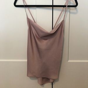 Pink Silk Cowl Neck Top, Open Back - Medium